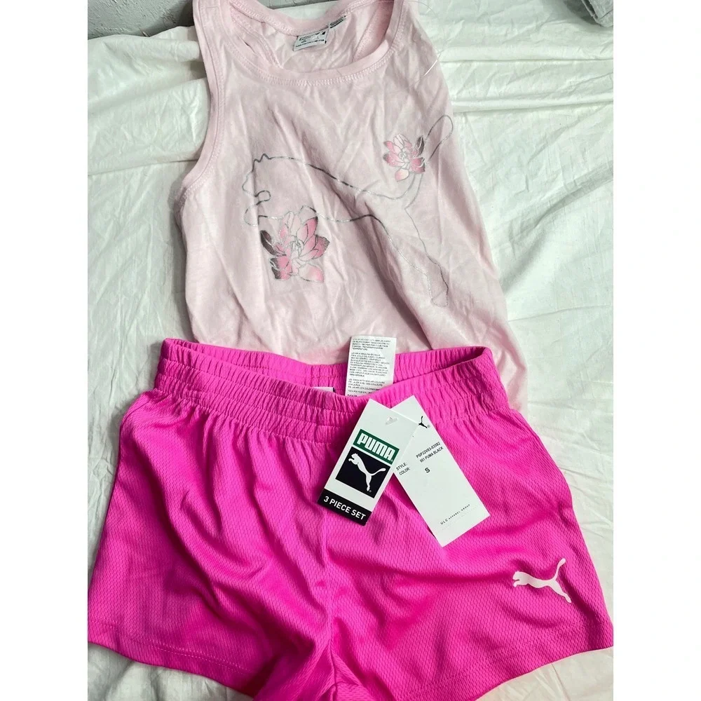 Puma Kids Girls Pink Tank Top & Shorts Set Athletic Sportswear Size S
